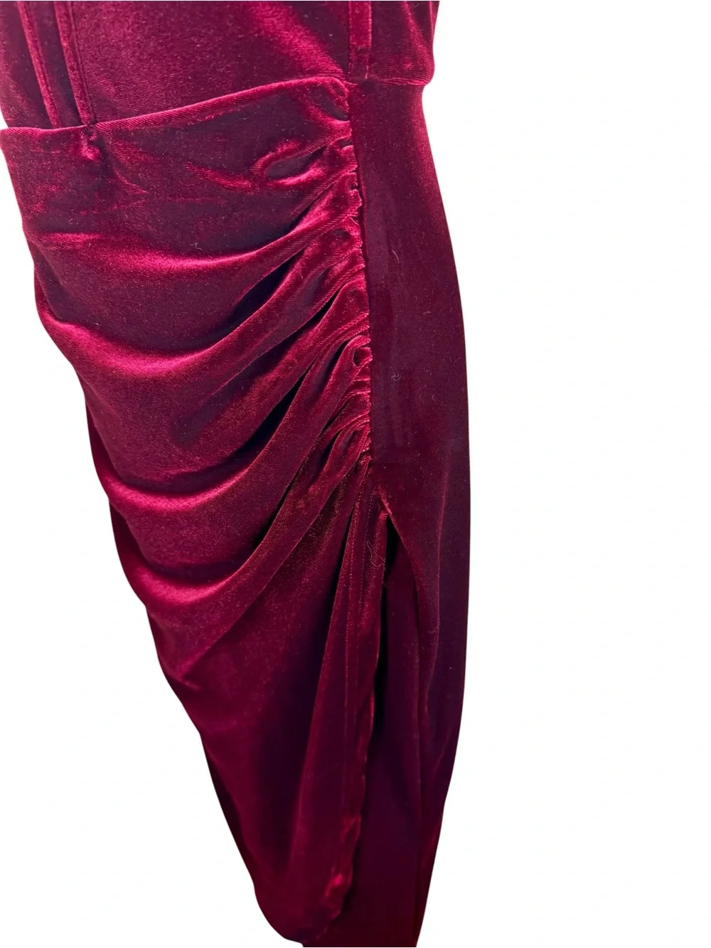 Lulus Glamorous Celebrations Wine Velvet Strapless Tulip Midi Dress S - Picture 6 of 10